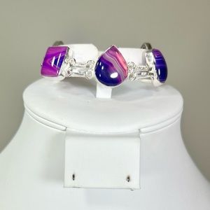 Purple Botswana Agate 925 Gemstone Bracelet